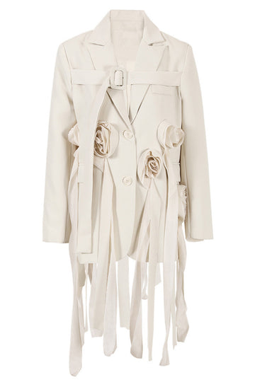 Elfenben Blomster Uregelmæssig Lang Kvinder Blazer